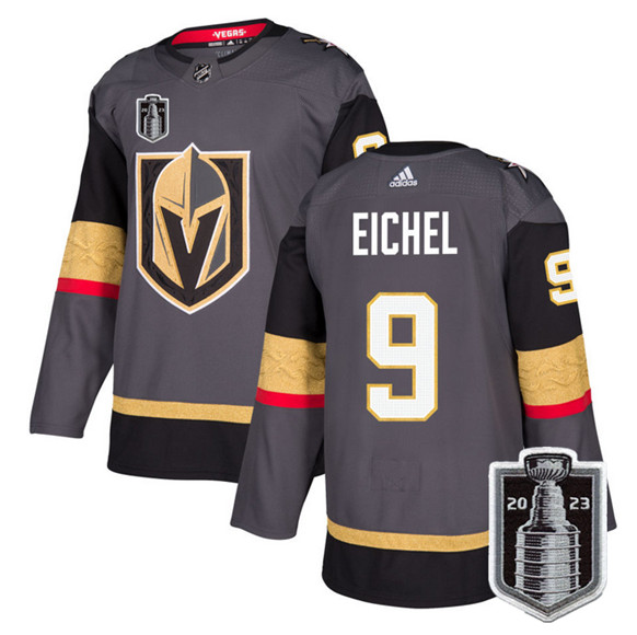 Men's Vegas Golden Knights #9 Jack Eichel Gray 2023 Stanley Cup Final Stitched Jersey Men's Vegas Golden Knights #9 Jack Eichel Gray 2023 Stanley Cup Final Stitched Jersey
