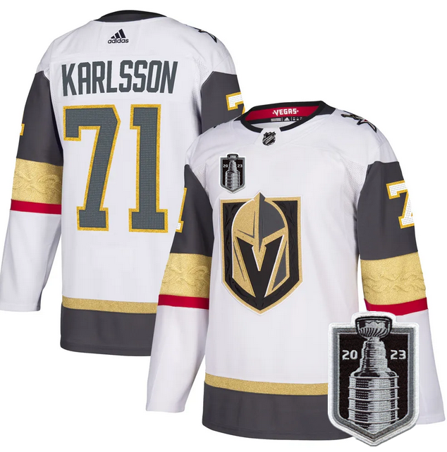 Men's Vegas Golden Knights #71 William Karlsson White 2023 Stanley Cup Final Stitched Jersey Men's Vegas Golden Knights #71 William Karlsson White 2023 Stanley Cup Final Stitched Jersey