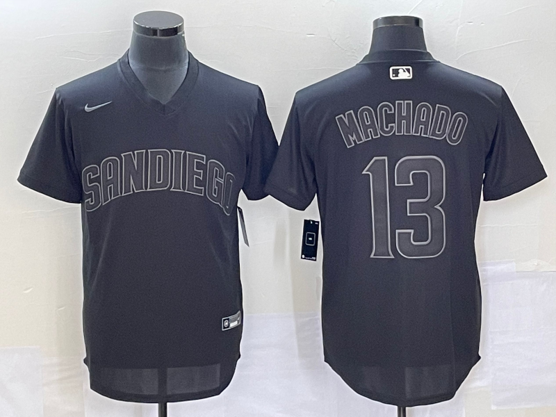 Men's San Diego Padres #13 Manny Machado Black Pullover Turn Back The Clock Stitched Cool Base Jerse