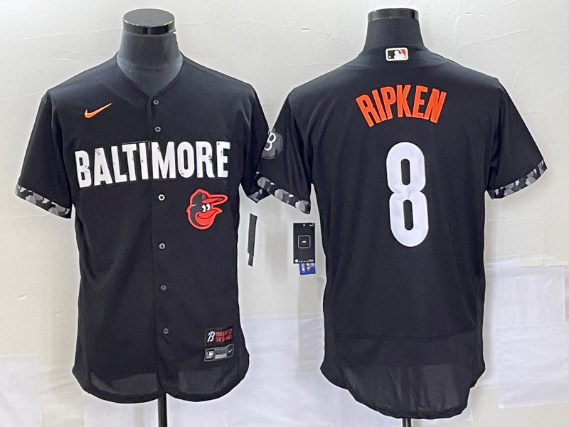 Men's Baltimore Orioles #8 Cal Ripken Jr Black 2023 City Connect Flex Base Stitched Jersey