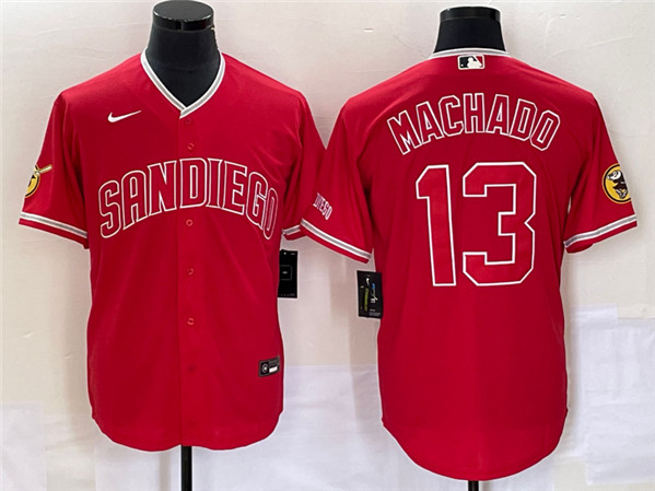 Men's San Diego Padres #13 Manny Machado Red Cool Base Stitched Baseball Jersey