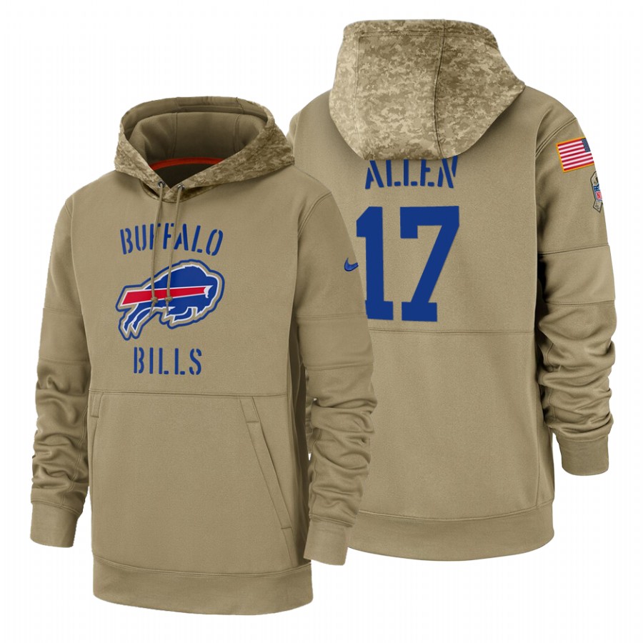Buffalo Bills #17 Josh Allen Nike Tan 2019 Salute To Service Name & Number Sideline Therma Pullover