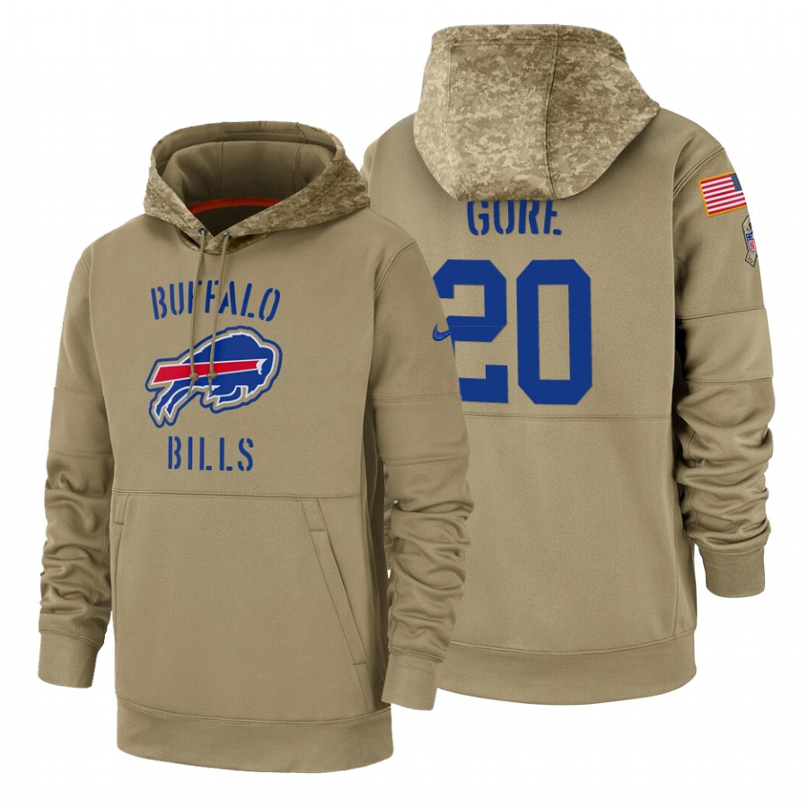 Buffalo Bills #20 Frank Gore Nike Tan 2019 Salute To Service Name & Number Sideline Therma Pullover