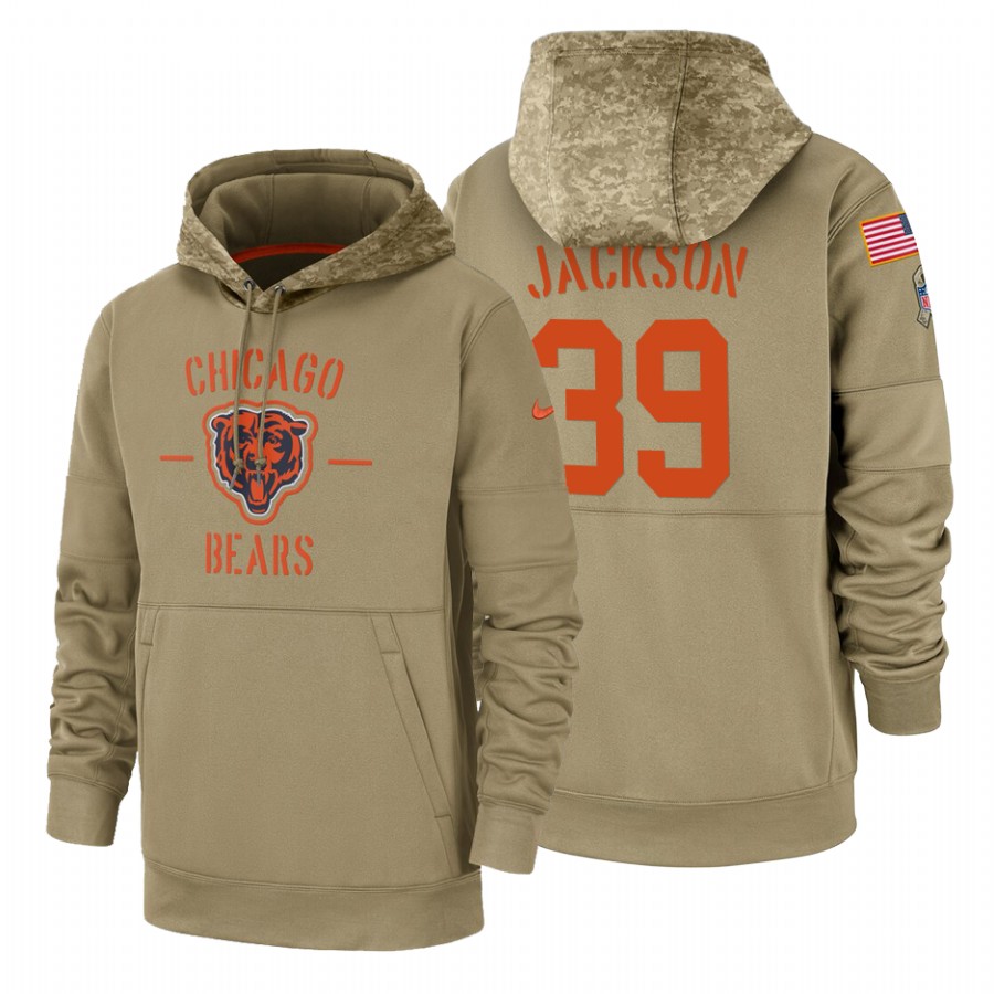 Chicago Bears #39 Eddie Jackson Nike Tan 2019 Salute To Service Name & Number Sideline Therma Pullov