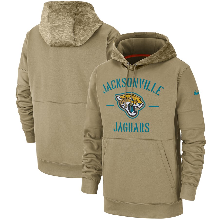 Jacksonville Jaguars Nike Tan 2019 Salute to Service Sideline Therma Pullover Hoodie