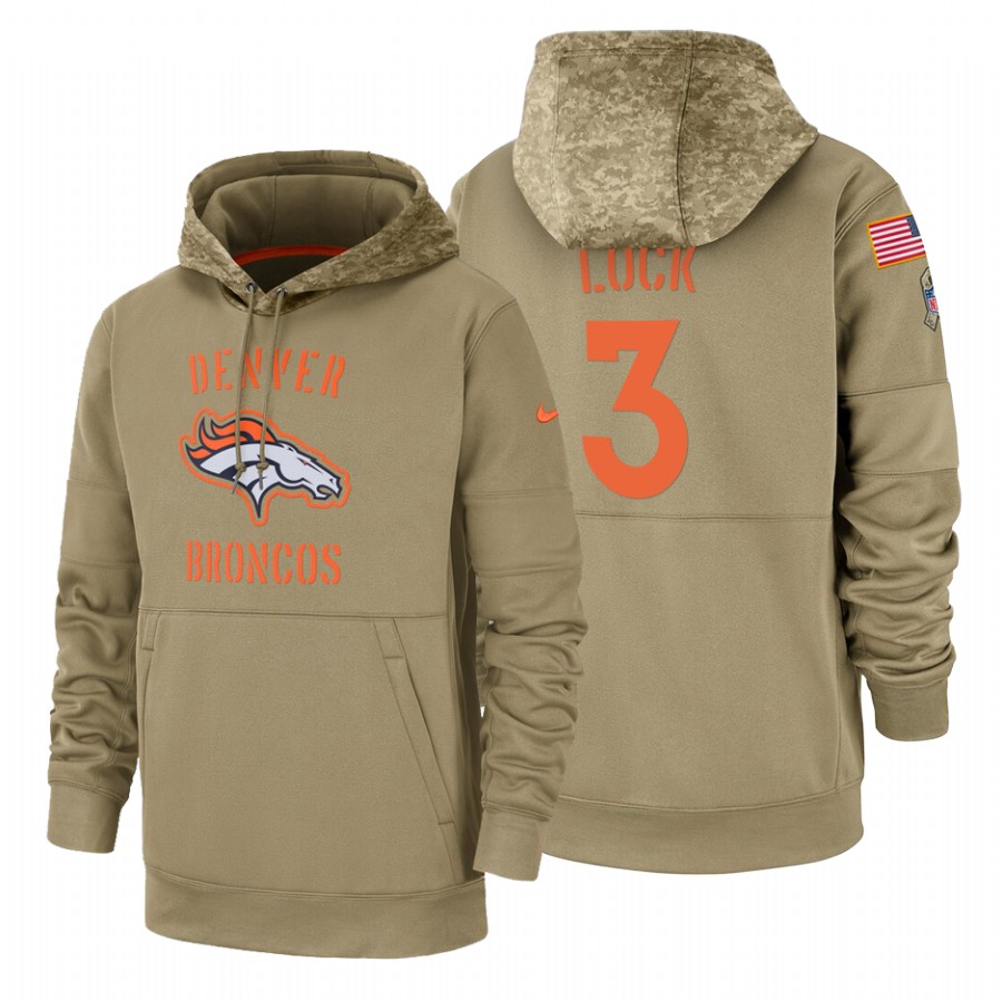 Denver Broncos #3 Drew Lock Nike Tan 2019 Salute To Service Name & Number Sideline Therma Pullover H