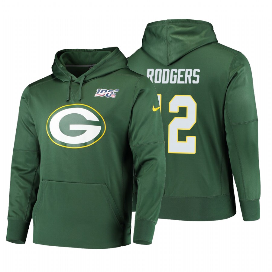 Green Bay Packers #12 Aaron Rodgers Nike 100 Primary Logo Circuit Name & Number Pullover Hoodie Gree