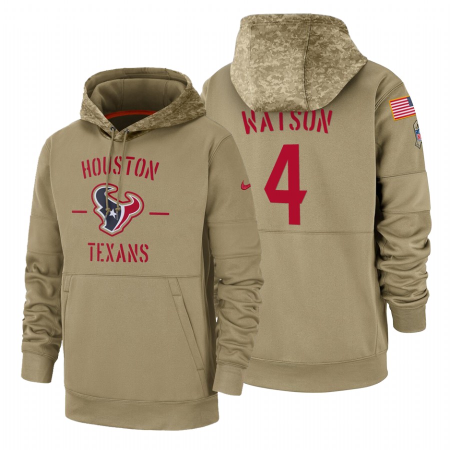 Houston Texans #4 Deshaun Watson Nike Tan 2019 Salute To Service Name & Number Sideline Therma Pullo
