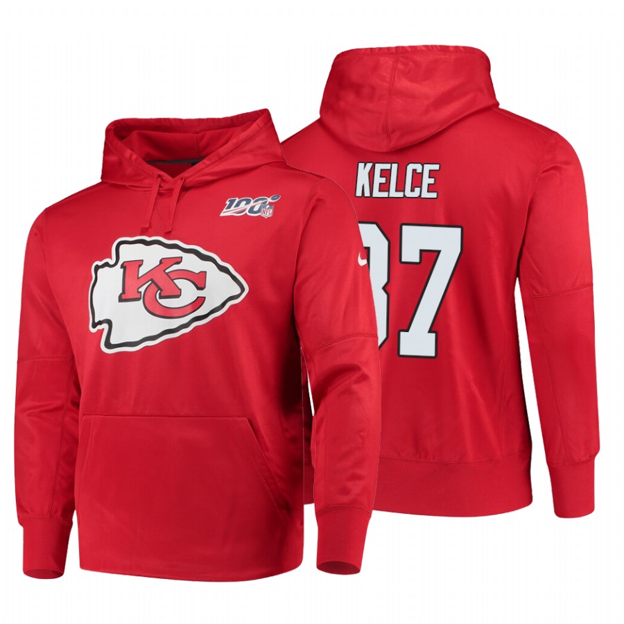 Kansas City Chiefs #87 Travis Kelce Nike 100 Primary Logo Circuit Name & Number Pullover Hoodie Red