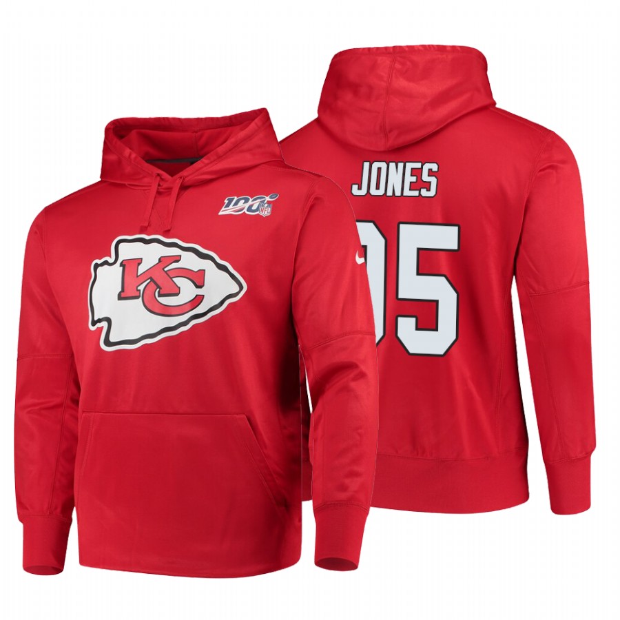 Kansas City Chiefs #95 Chris Jones Nike 100 Primary Logo Circuit Name & Number Pullover Hoodie Red