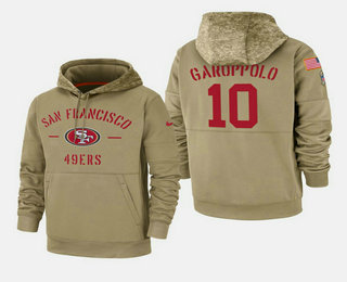 San Francisco 49ers #10 Jimmy Garoppolo 2019 Salute to Service Sideline Therma Pullover Hoodie