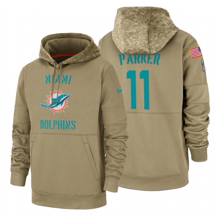 Miami Dolphin #11 Devante Parker Nike Tan 2019 Salute To Service Name & Number Sideline Therma Pullo