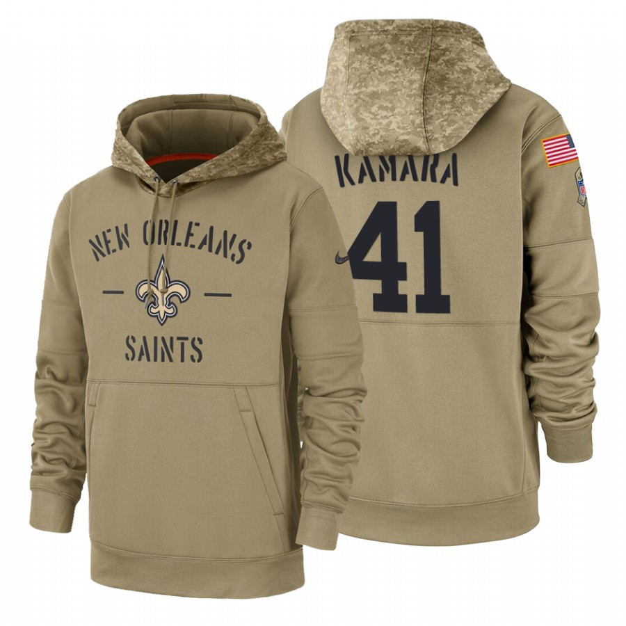 New Orleans Saints #41 Alvin Kamara Nike Tan 2019 Salute To Service Name & Number Sideline Therma Pu