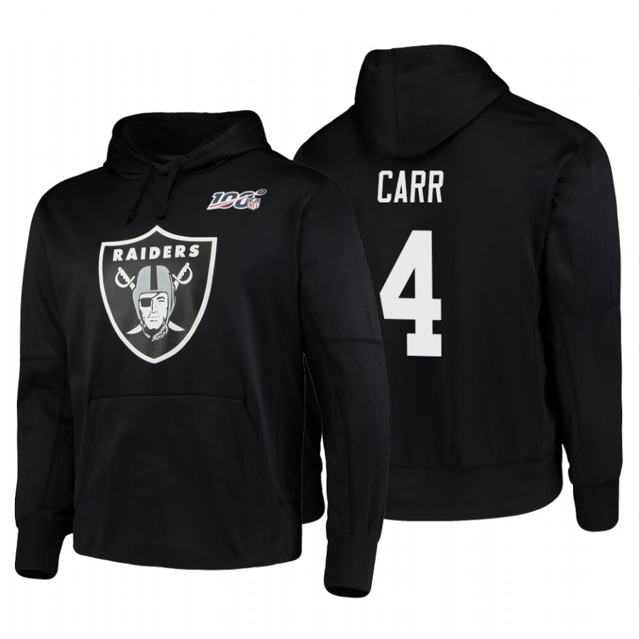 Oakland Raiders #4 Derek Carr Nike 100 Primary Logo Circuit Name & Number Pullover Hoodie Black