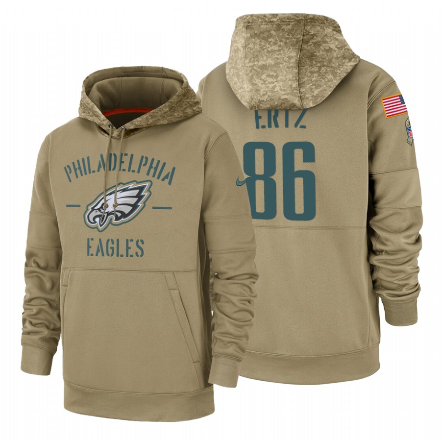 Philadelphia Eagles #86 Zach Ertz Nike Tan 2019 Salute To Service Name & Number Sideline Therma Pull