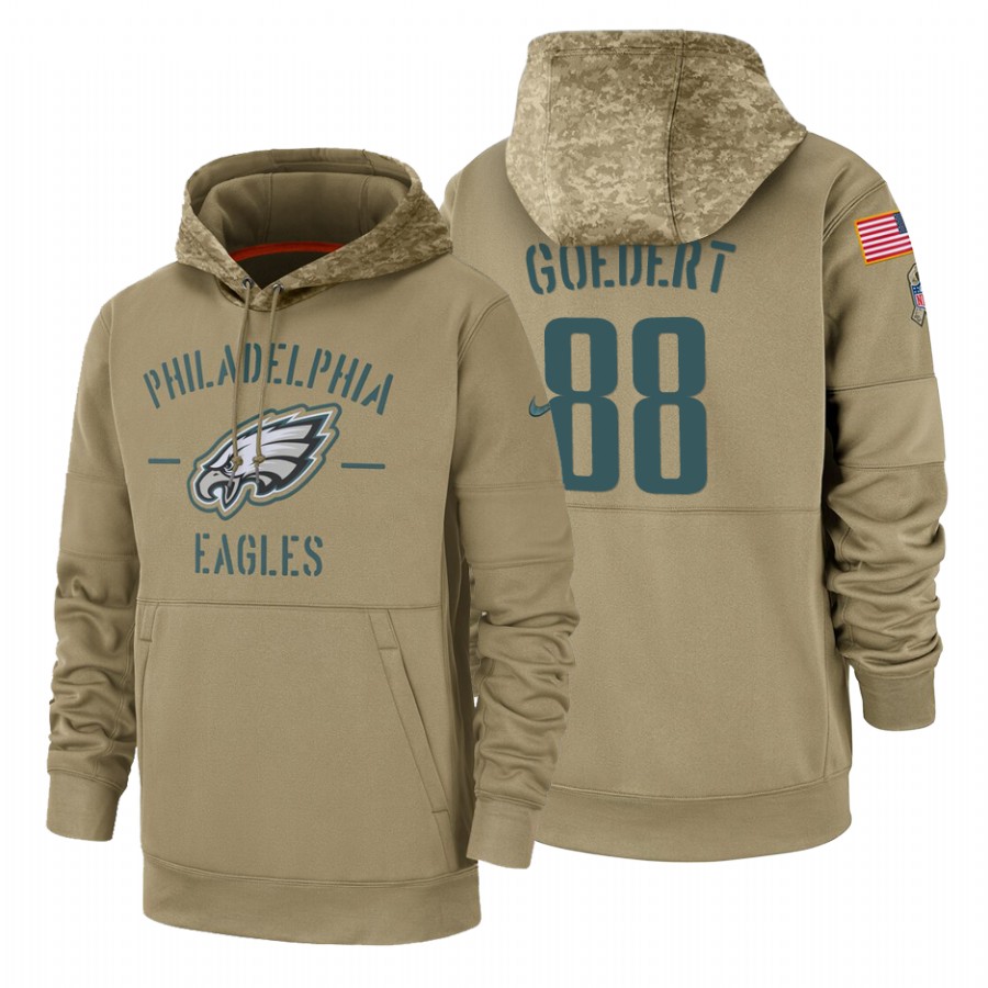 Philadelphia Eagles #88 Dallas Goedert Nike Tan 2019 Salute To Service Name & Number Sideline Therma