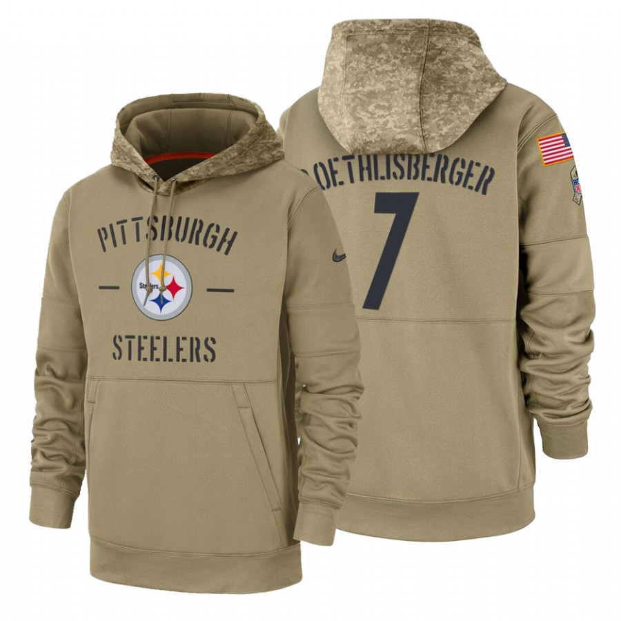 Pittsburgh Steelers #7 Ben Roethlisberger Nike Tan 2019 Salute To Service Name & Number Sideline The