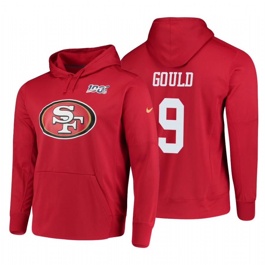 San Francisco 49ers #9 Robbie Gould Nike 100 Primary Logo Circuit Name & Number Pullover Hoodie Scar