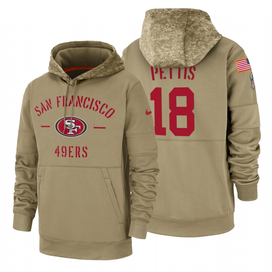 San Francisco 49ers #18 Dante Pettis Nike Tan 2019 Salute To Service Name & Number Sideline Therma P