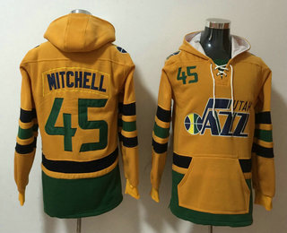 Utah Jazz #45 Donovan Mitchell NEW Yellow Pocket Stitched NBA Pullover Hoodie