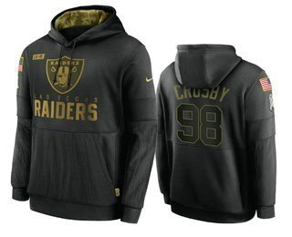 Las Vegas Raiders #98 Maxx Crosby Black 2020 Salute To Service Sideline Performance Pullover Hoodie