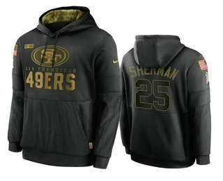 San Francisco 49ers #25 Richard Sherman Black 2020 Salute To Service Sideline Performance Pullover H