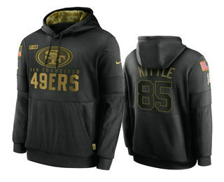 San Francisco 49ers #85 George Kittle Black 2020 Salute To Service Sideline Performance Pullover Hoo