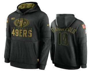 San Francisco 49ers #10 Jimmy Garoppolo Black 2020 Salute To Service Sideline Performance Pullover H