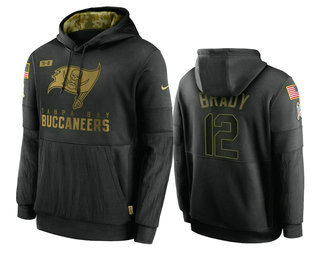 Tampa Bay Buccaneers #12 Tom Brady Black 2020 Salute To Service Sideline Performance Pullover Hoodie