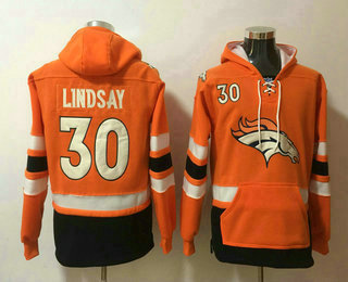 Denver Broncos #30 Phillip Lindsay NEW Orange Pocket Stitched Pullover Hoodie
