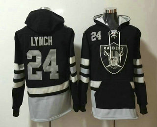 Oakland Raiders 24 Marshawn Lynch NEW Black Pocket Stitched Pullover Hoodie