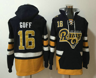 Los Angeles Rams #16 Jared Goff NEW Navy Blue Pocket Stitched Pullover Hoodie