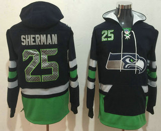 Seattle Seahawks #25 Richard Sherman NEW Navy Blue Pocket Stitched Pullover Hoodie