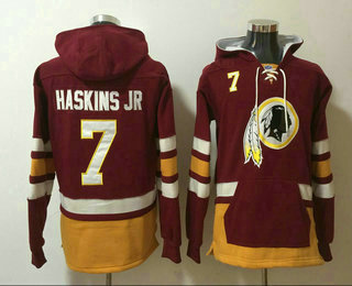 Washington Redskins #7 Dwayne Haskins Jr NEW Burgundy Red Pocket Stitched Pullover Hoodie