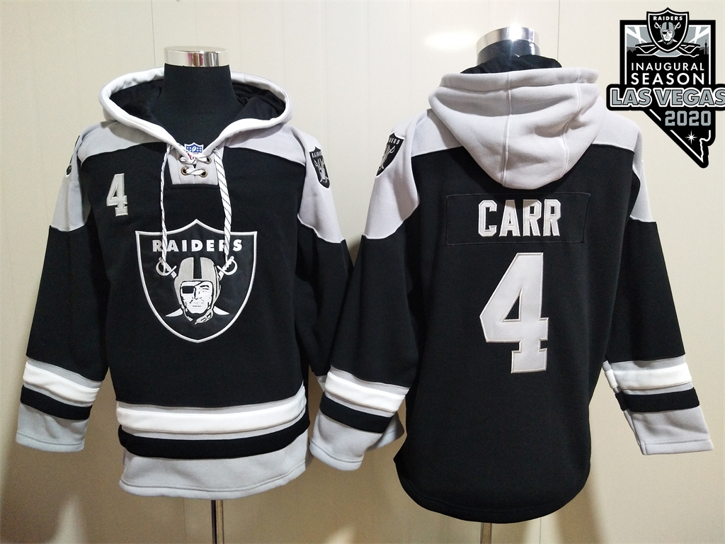 Las Vegas Raiders #4 Derek Carr NEW Black 2020 Inaugural Season Pocket Stitched Pullover Hoodie