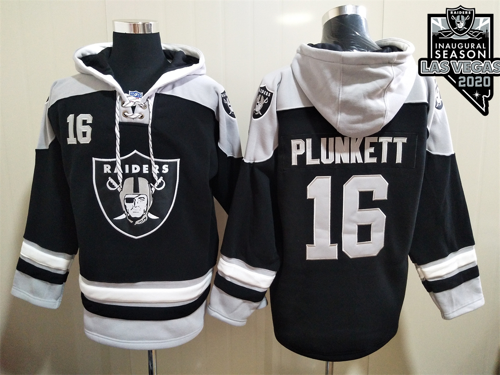 Las Vegas Raiders #16 Jim Plunkett NEW Black 2020 Inaugural Season Pocket Stitched Pullover Hoodie