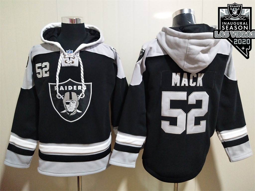 Las Vegas Raiders #52 Khalil Mack NEW Black 2020 Inaugural Season Pocket Stitched Pullover Hoodie