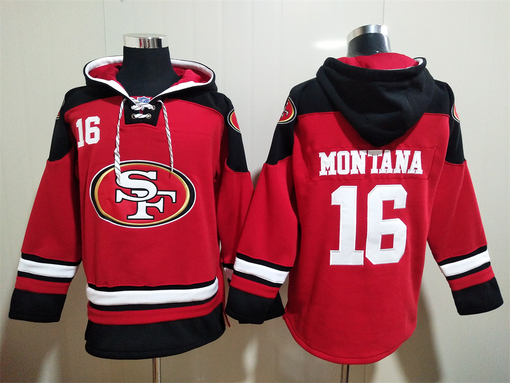 San Francisco 49ers #16 Joe Montana Red Team Color New Hoodie