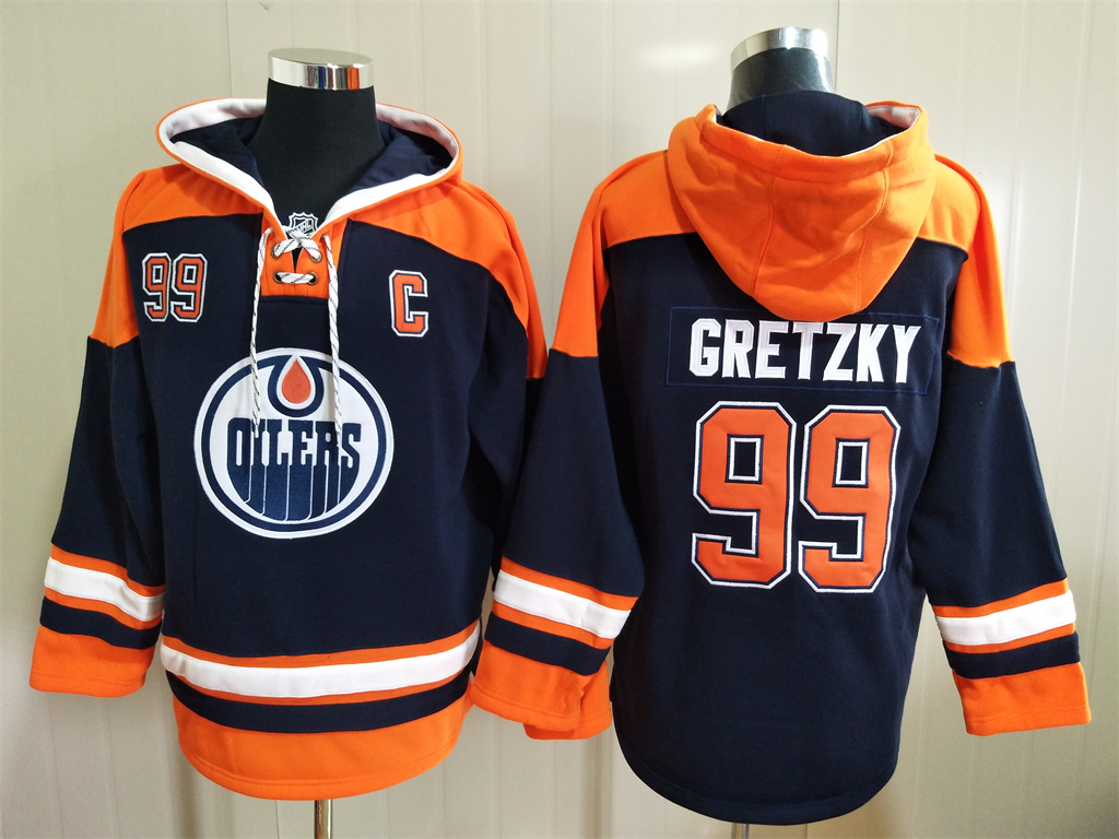 Edmonton Oilers #99 Wayne Gretzky NEW Navy Blue Stitched Hockey Hoodie