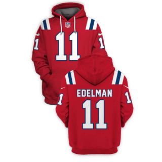 New England Patriots #11 Julian Edelman Red 2021 Pullover Hoodie