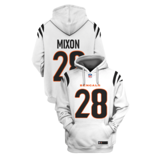 Cincinnati Bengals #28 Joe Mixon White 2021 Pullover Hoodie