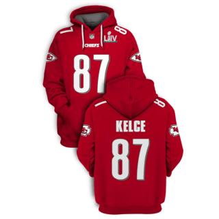 Red Kansas City Chiefs #87 Travis Kelce 2021 Super Bowl LIV Pullover Hoodie