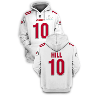 White Kansas City Chiefs #10 Tyreek Hill 2021 Super Bowl LIV Pullover Hoodie