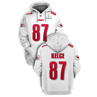 White Kansas City Chiefs #87 Travis Kelce 2021 Super Bowl LIV Pullover Hoodie