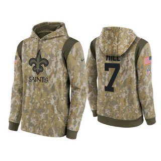 New Orleans Saints #7 Taysom Hill Camo 2021 Salute To Service Therma Performance Pullover Hoodie