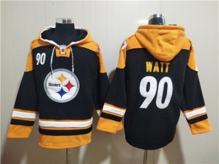 Pittsburgh Steelers #90 T.J. Watt Black Ageless Must-Have Lace-Up Pullover Hoodie