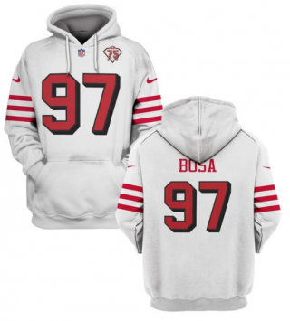 San Francisco 49ers #97 Nick Bosa 2021 White 75th Anniversary Pullover Hoodie