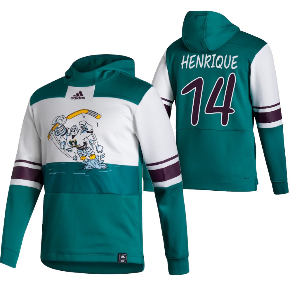 Anaheim Ducks #14 Adam Henrique Adidas Reverse Retro Pullover Hoodie White Green