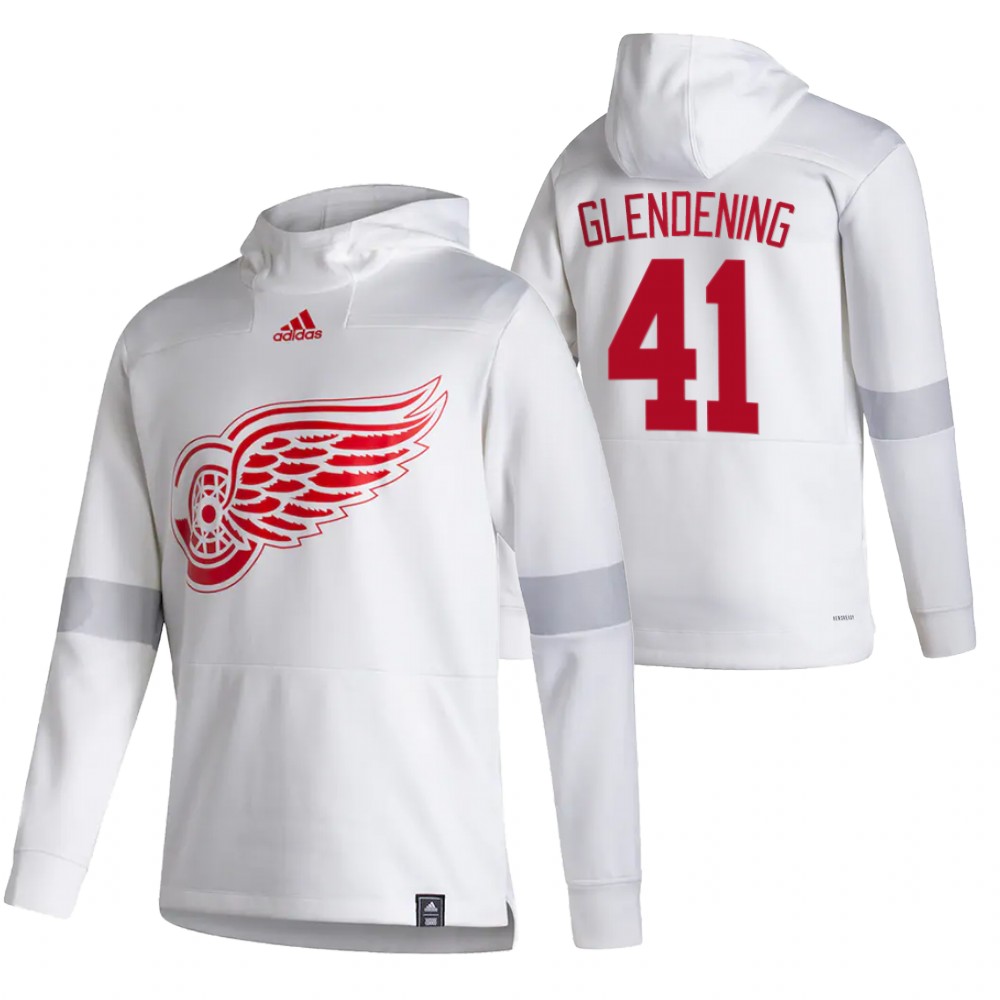 Detroit Red Wings #41 Luke Glendening Adidas Reverse Retro Pullover Hoodie White