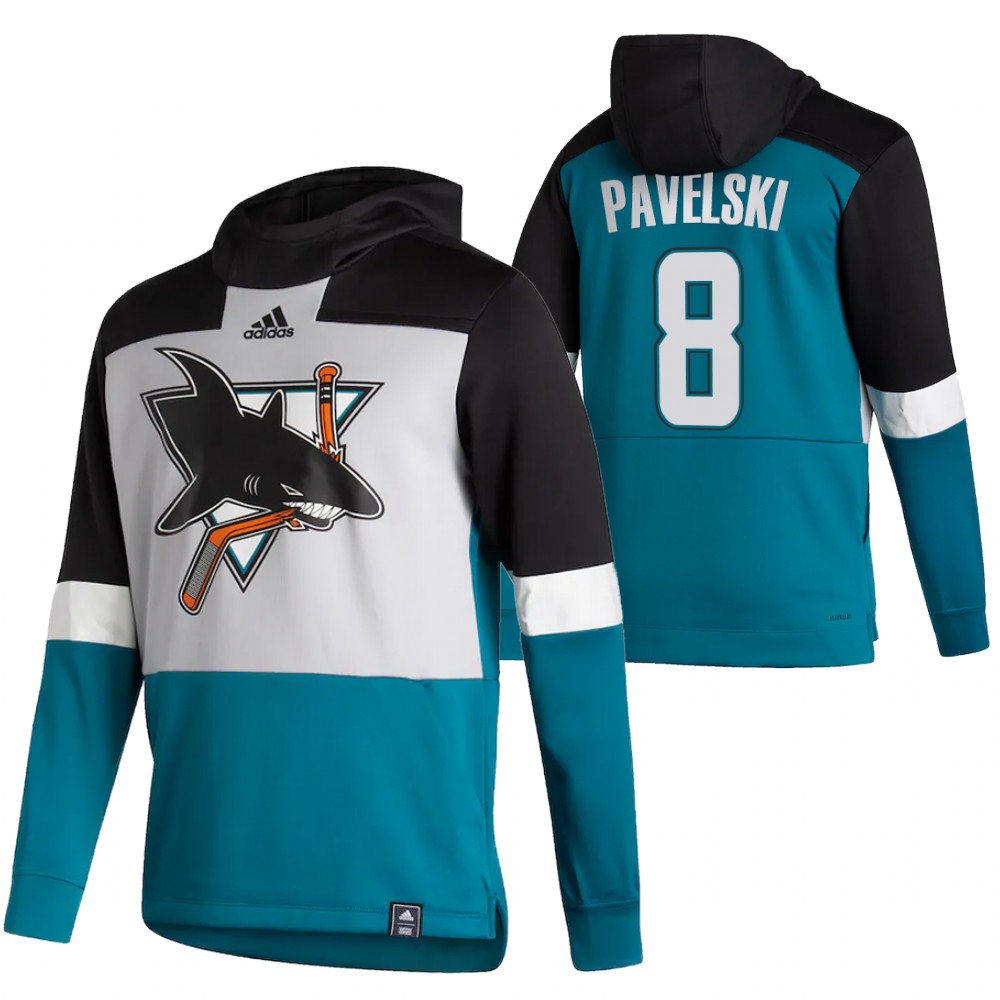 San Jose Sharks #8 Joe Pavelski Adidas Reverse Retro Pullover Hoodie Gray Teal